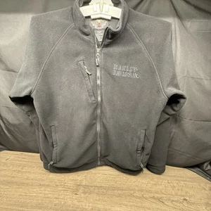 Harley Davidson Jacket Men’s XL Black Fleece Double Sided Biker Skull Full Zip - Picture 1 of 12