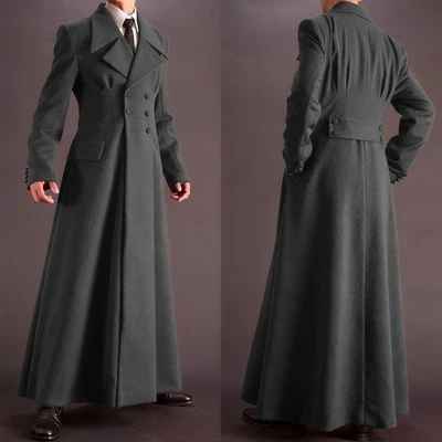 Men Overcoats Wool Blend Extra Long Coats Double Breasted Ankle Length Custom - Image 1 of 4
