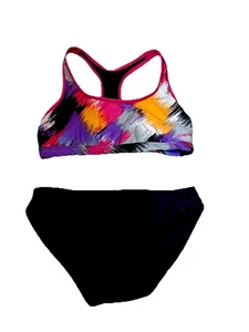 Reebok para mujer 2 piezas. Traje de baño: Top de bikini Paint Swoosh + parte inferior negra talla pequeña - Imagen 1 de 5