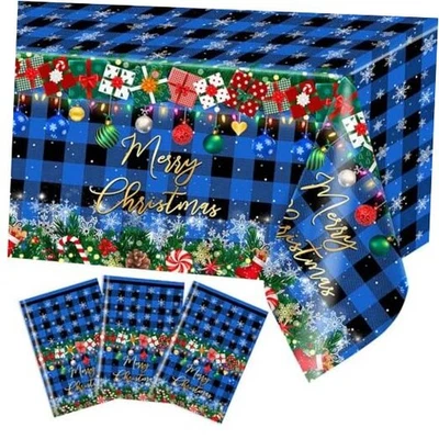  Piezas Manteles de Navidad Desechables a Cuadros Navidad 108x54 pulgadas 3 Azul Negro Foto 1 de 4