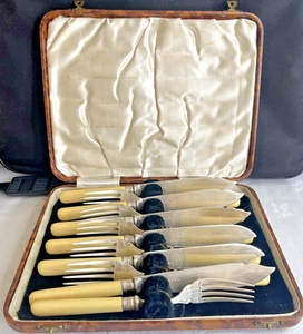 Marked Sterling Silver Fish Fork & Knife Set – 12pc (6 Place) Vintage – Boxed - Picture 1 of 23