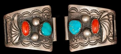 Correa de reloj vintage de plata esterlina RICHARD YAZZIE turquesa y coral puntas Foto 1 de 2