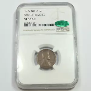 1922 NO D NGC CAC VF30 BN - Strong Reverse Lincoln Wheat Penny Cent Coin #48911A - Picture 1 of 2
