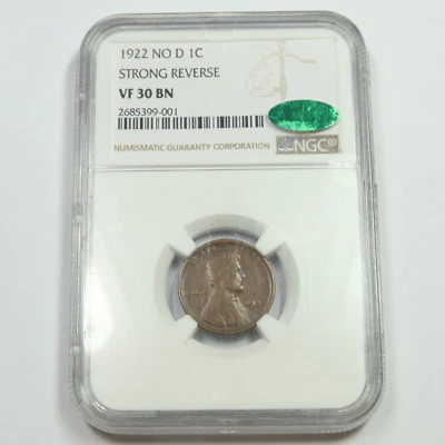 1922 NO D NGC CAC VF30 BN - Strong Reverse Lincoln Wheat Penny Cent Coin #48911A - Image 1 of 2