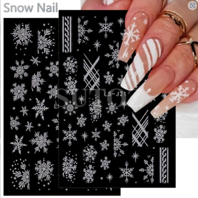 Christmas WHITE Glitter Snowflakes French Nail Art Stickers Decals Transfer NS44