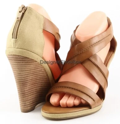 $140 LUXURY REBEL NAJA Beige Camel Leather Designer Wedges Sandals 8.5 EUR 39 - Image 1 of 4