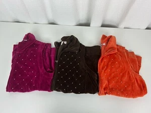 Quacker Factory Vest LOT 3 Large Women L Beaded Zip Brown Orange Pink Pockets - Picture 1 of 4