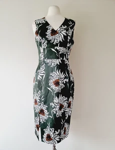 CUE Green Floral Satin Sleeveless Pencil Dress SIZE 14 - Picture 1 of 7