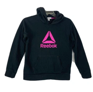 Reebok Black Hoodie Jacket Youth Girls L 10-12 Pullover Printed Logo - Picture 1 of 10