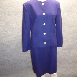 Vintage Jos.A.Bank Clothiers Skirt Suit Womens Size 8 Blue Wool Blazer Skirt USA - Picture 1 of 22