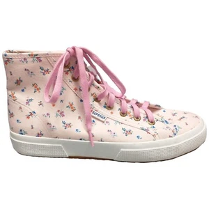 Superga Sneakers Shoes Women's Size 8 Light Pink Floral Canvas High Top Lace Up - Picture 1 of 16