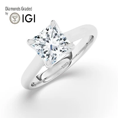 Princess Solitaire 950 Platinum Engagement Ring,2 ct, Lab-grown IGI Certified - Image 1 of 4