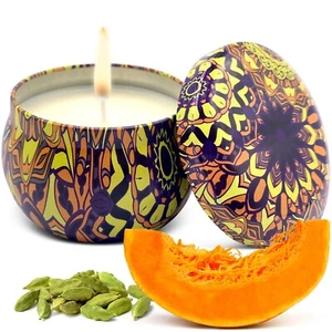 Vela de cera de soja perfumada con especias de calabaza en caja de lata de aroma decorativo, aromaterapia - Imagen 1 de 11