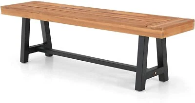 Juego de mesa de comedor de patio y silla de banco de exterior Sillas de madera de acacia Foto 1 de 4