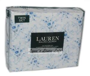 RALPH LAUREN Tiny Floral Blue French Country TWIN SHEET SET 3P NEW COTTON