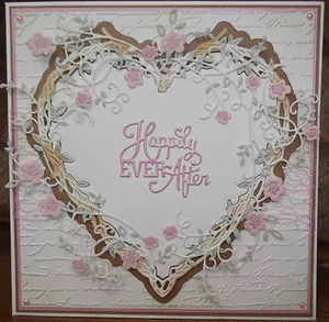 Handmade luxury shabby chic wedding day card with a spring summer heart wreath - Picture 1 of 5