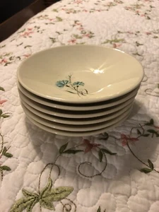 6 Vintage Salem China Beige W/ Blue Floral Blossoms Small Soup Bowls Lot Set - Picture 1 of 8