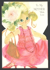 Vintage Valentines Card Dressed up Little Girl To My Mother Mica/glitter trim - Picture 1 of 5