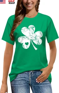 St Patrick'S Day Shirts for Women:Lucky Irish Shamrock Crew Neck Short-Sleeve Gr - Picture 1 of 5