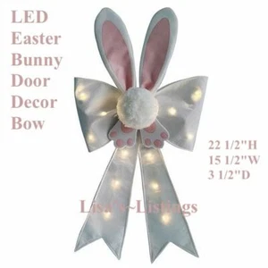 NIB LED EASTER BUNNY DOOR DECOR BOW WALL 22.50"H x 15.50"W *BATTERY OPERATED* - Picture 1 of 12