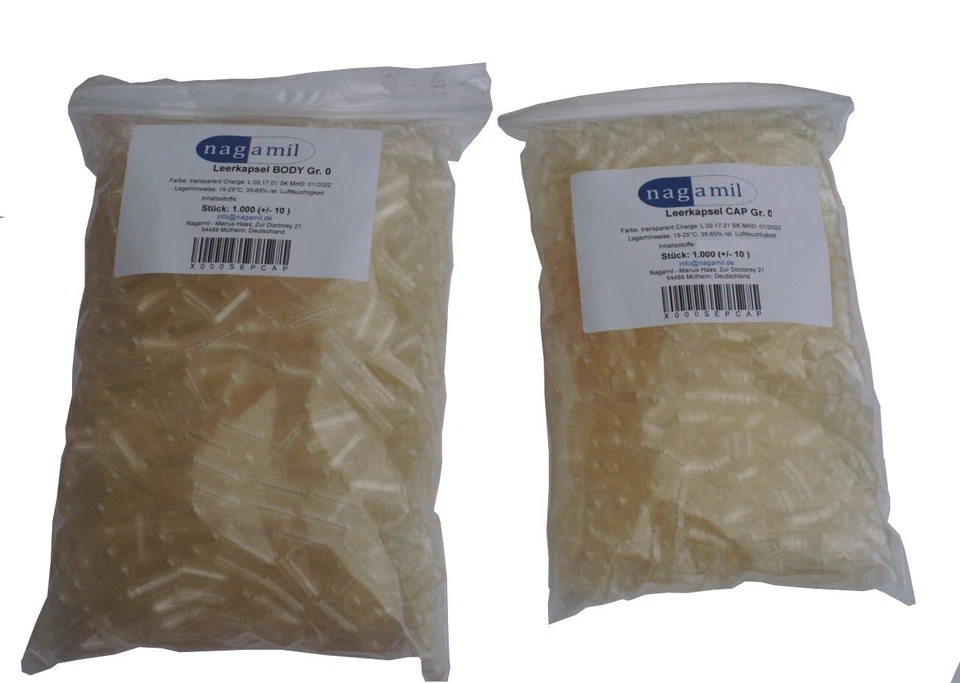 GETRENNTE Leerkapseln Gr. 0, vegan HPMC oder Rindergelatine wählbar - Bild 1 von 1