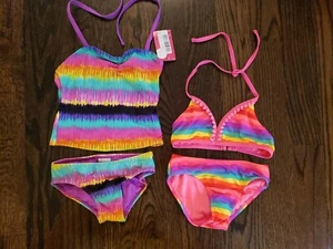 *Lot of 2 XHILIRATION GIRLS 2-PC SWIMSUIT TANKINI BIKINI PINK PURPLE AQUA S 6 6X - Picture 1 of 12
