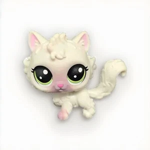 Littlest Pet Shop Authentic # 2-81 Cleo Curlycat White Longhair Cat Green Eyes - Foto 1 di 5