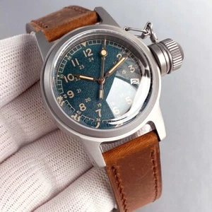 Olive Green 36mm Military Mechanical Frog Watch Men NH35 Arched Sapphire Vintage - Picture 1 of 5