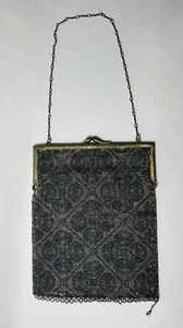 ANTIQUE Art Deco Black Flower Beaded Purse Made in Germany 1920s? Metal Closing - Picture 1 of 12