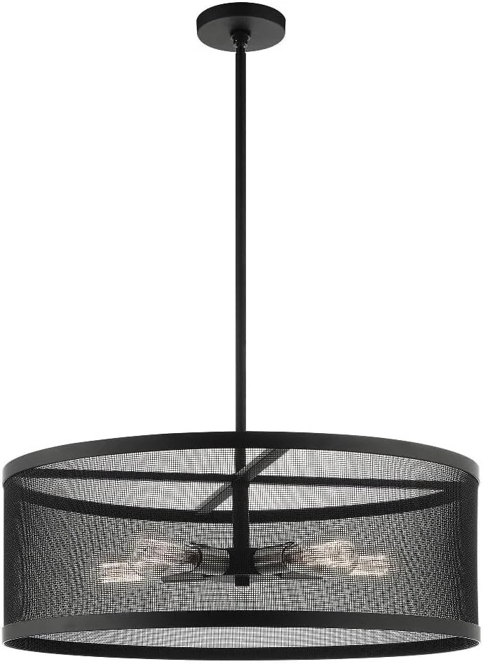 Lámpara de araña industrial Livex Lighting 46215-04 negra con detalles de níquel cepillado Foto 1 de 3