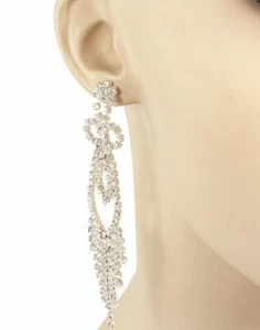 Long 5.5" Silver Crystal Rhinestone Chandelier Earrings Tassel Dangle Sparkly AZ - Picture 1 of 2