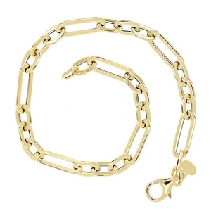 Italian 14k Yellow Gold Paper Clip Link Chain Bracelet 7.75" 5mm 2 grams - Picture 1 of 4