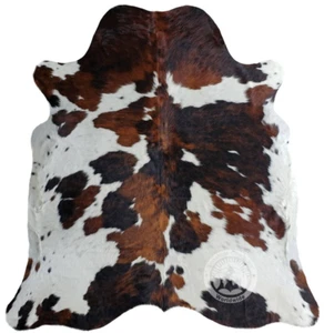 Real Cowhide Rug Tricolor - Size 6 x 6-7’ - Picture 1 of 5