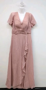 Vestido envolvente de gasa con volantes y busto acanalado manga mariposa talla 16 rosa polvoriento - Imagen 1 de 8