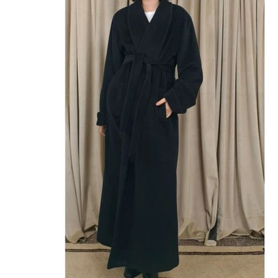 Винтажный Linda Allard Ellen Tracy черный полная длина Angora шерсти пальто с ремнем - Изображение 1 из 4