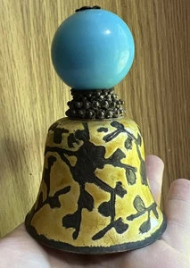 19th-Century Chinese Enamel Bell With a Blue Peking Glass Hat Rank Badge *RARE* - Picture 1 of 12