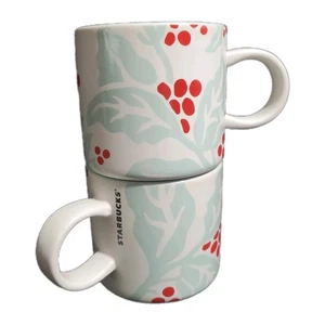 Starbucks Holiday 2018 Holly Berry 12 oz Ceramic Coffee Mug Set Of 2 His & Hers - Picture 1 of 8