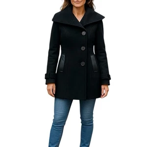 Mackage Wool Cashmere Blend Leather Trim Jacket Black Women Size XS - Picture 1 of 8