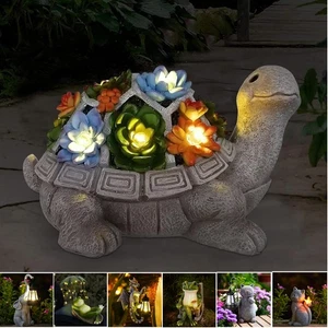 Frog Statue Solar Garden Ornament w/Lantern - Outdoor Decor for Patio, Balcony - Picture 1 of 27