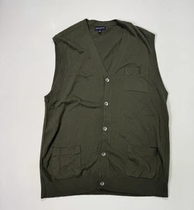 Banana Republic Men’s XL Wool Green Vest Cardigan Sweater Grandpa Pockets Cabin - Picture 1 of 8