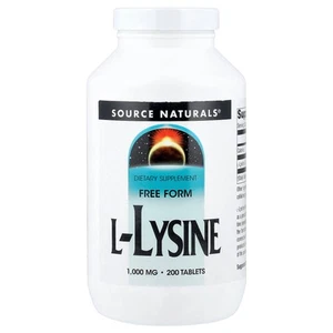 Source Naturals L-Lysine 1 000 mg 200 Tablets Dairy-Free, Egg-Free, Gluten-Free, - Picture 1 of 2