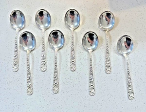 Antique S. Kirk & Son Sterling Silver Repoussé Floral Spoons (Set of 8, 260g) - Picture 1 of 10