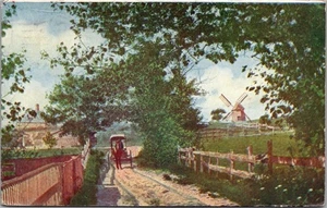 EIN NANTUCKET VISTA Pferdekutsche WINDMÜHLE Gemälde um 1919 KUNST Postkarte - Bild 1 von 2