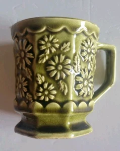 1 Vintage grüne geprägte Gänseblümchen Kaffee Tee Tasse Japan - Bild 1 von 5