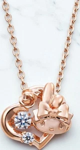 Sanrio My Melody 50th Anniversary Dancing Stone Heart Necklace Pink Gold NEW - Picture 1 of 24