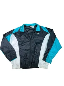 Vintage Nike Windbreaker Jacke Herren Large Blau Schwarz Colorblock Full Zip 90s - Bild 1 von 7