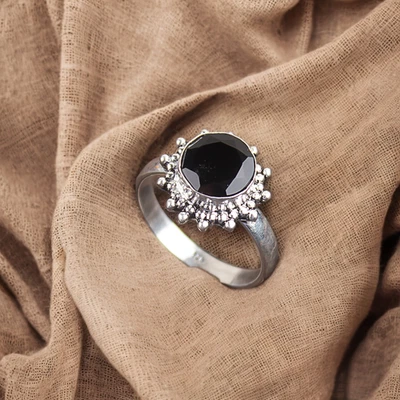Anello regalo donna in argento sterling 925 con gemma onice nera bellissimo f... - Immagine 1 di 2