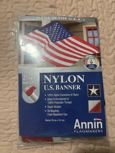 Annin USA Made American Flag 3 x 5 Nylon Grommet Stars New Embroidered Slide On - Picture 1 of 2