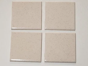 Vtg Lot of 4 ATCO Ceramic Tile Beige w/brown speckle fleck gloss bullnose 4 1/4" - Picture 1 of 5
