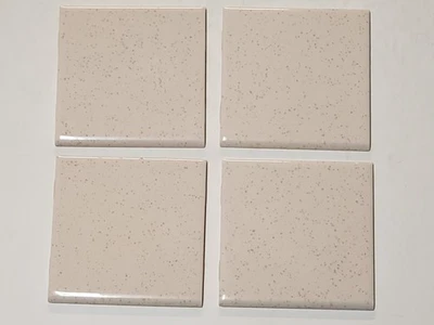 Vtg Lot of 4 ATCO Ceramic Tile Beige w/brown speckle fleck gloss bullnose 4 1/4" - Image 1 of 4